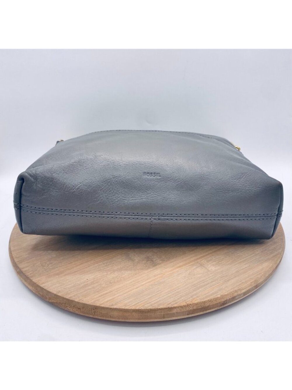 Fossil Crossbody Bag Gray Leather Messenger Purse Large Minimalist Luxury - Picture 7 of 13